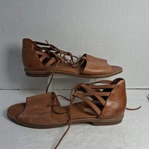 Paul‎ Green Morea Lace Up Flat Sandal in Cognac Tan Leather Size 6
